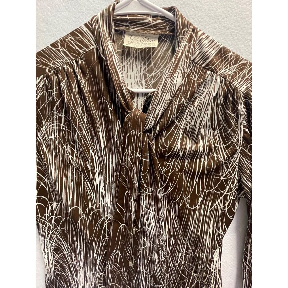 Vintage Lee Mar Dacron Polyester Blouse Shirt Button Up Collar with Scarf Collar - Picture 13 of 13
